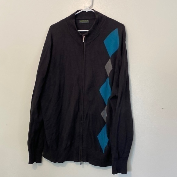 John Bartlett Consensus Full Zip Up Cotton Long Sleeve Diamond Sweater Xxl